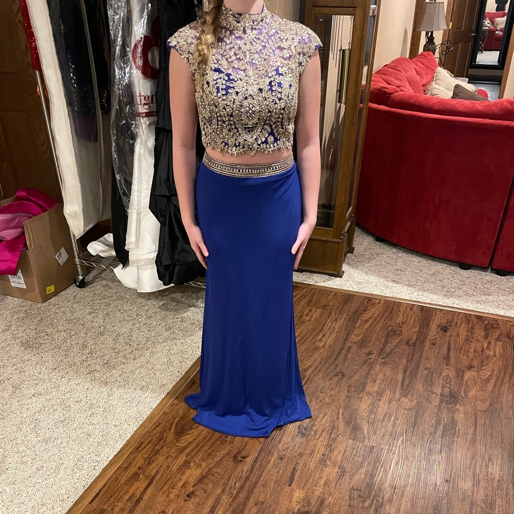Blue and Gold stoned 2-piece dress!